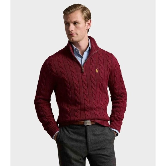 NWT POLO RALPH LAUREN MEN'S sweater XXL Cable-Knit Cotton Quarter-Zip - Picture 2 of 10